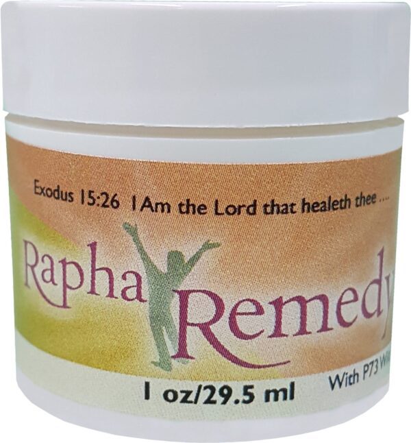 A jar of Rapha Remedy with P73 Wild Oregano on a white background.
