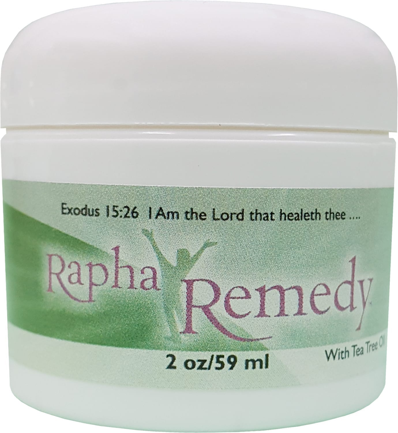 A jar of Rapha Remedy with Tea Tree Oil on a white background.