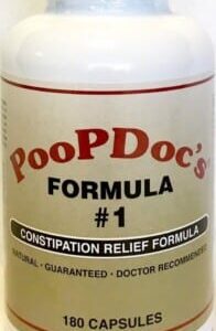 A bottle of PoopDoc Constipation Relief Formula.