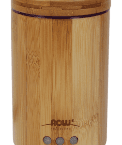 A Bamboo Ultrasonic Oil Diffuser with three buttons on it.