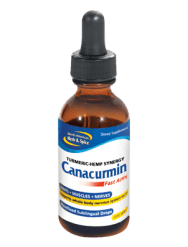 A bottle of Canacurmin Oil with Canacurmin Oil.