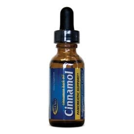A bottle of Cinnamol on a white background.