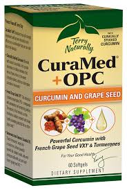 A box of CuraMed + OPC and grape seed.