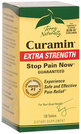 A box of Curamin Extra Strength designed to stop pain now.