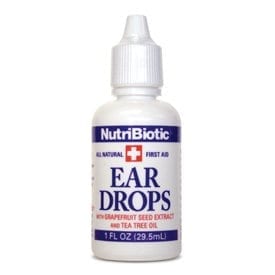 A bottle of Ear Drops with GSE & Tea Tree Oil.