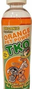 A bottle of Orange TKO Pet Power on a white background.