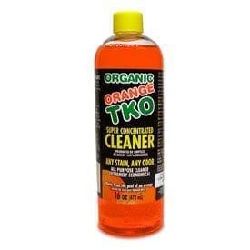 A bottle of Orange TKO - Special organic orange two cleaner on a white background.