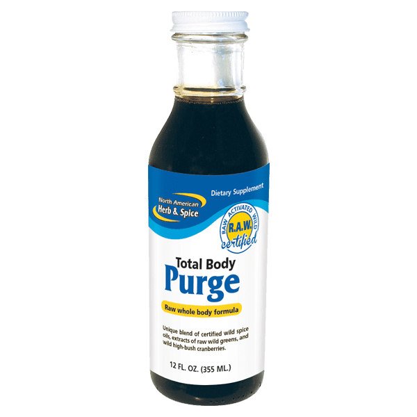 A bottle of Total Body Purge on a white background.
