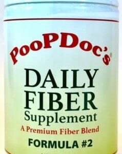 A jar of PoopDoc Daily Fiber Supplement.