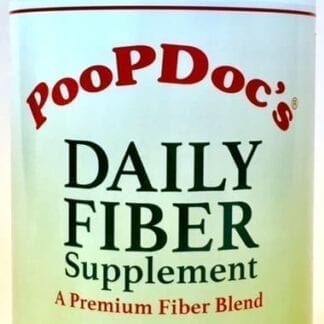 A jar of PoopDoc Daily Fiber Supplement.