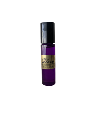 A bottle of Glory Anointing Oil on a black background.