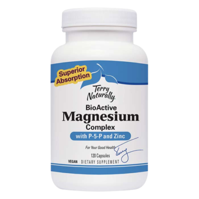 A bottle of BioActive Magnesium Complex with p5p and zinc.
